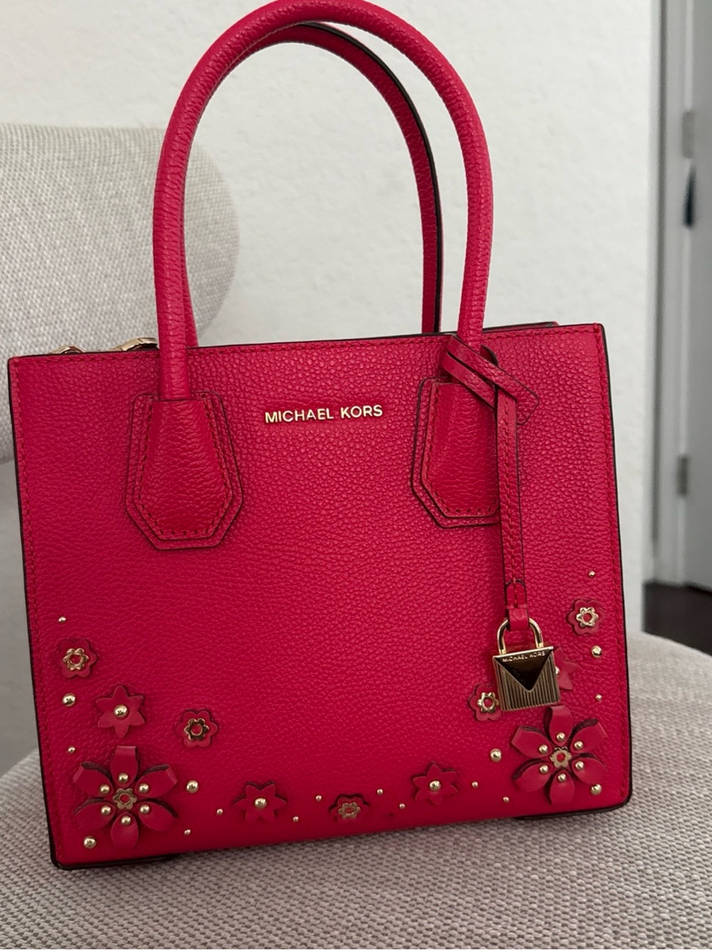 Michael Kors Hot Pink Floral Appliqué Satchel